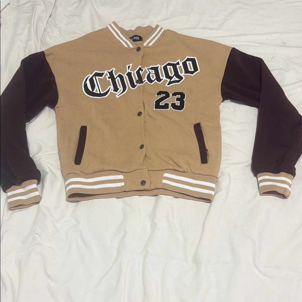 Chicago Varsity Jacket in Tan and Brown